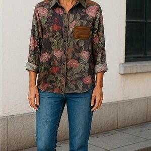 Billionaire Boys Club floral/suede button down shirt, size small. Logo on back